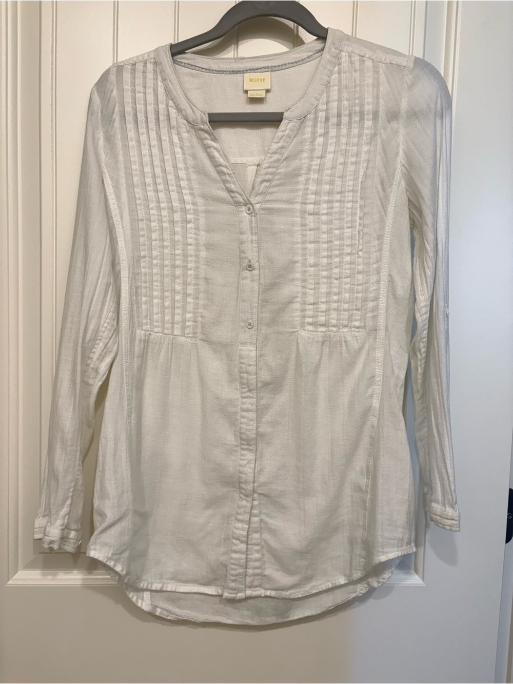 Maeve White Pintuck Button-Down Cotton Blouse Button Front Long Sleeve Size 2